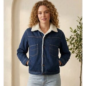 Vintage Denim Trucker Jacket Sherpa Fleece Button Down Grunge Western Small
